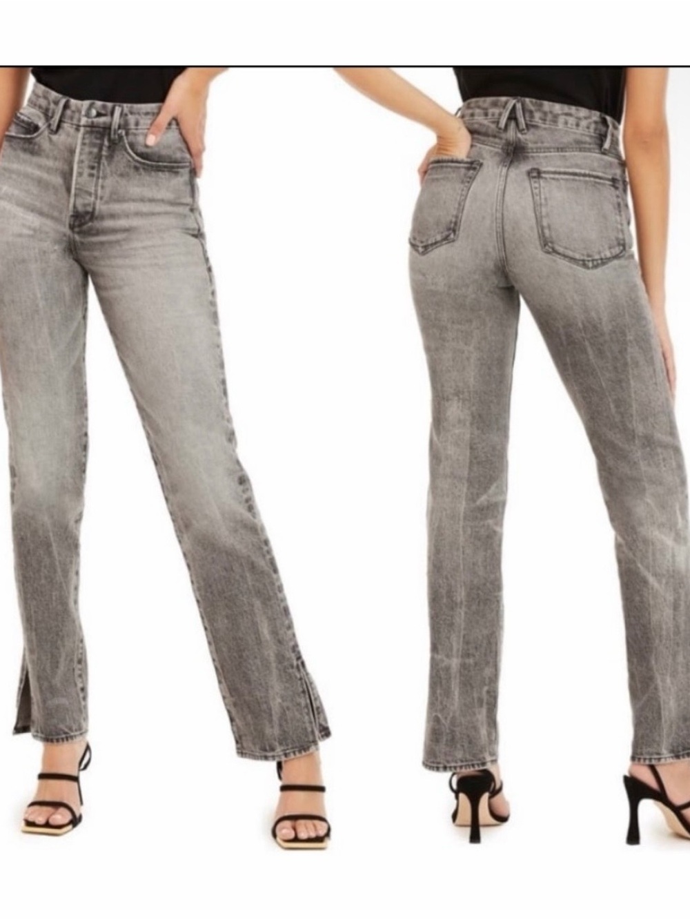 Good American Good Boy High Rise Straight Leg Split Hem Jeans Gray 8 / 29